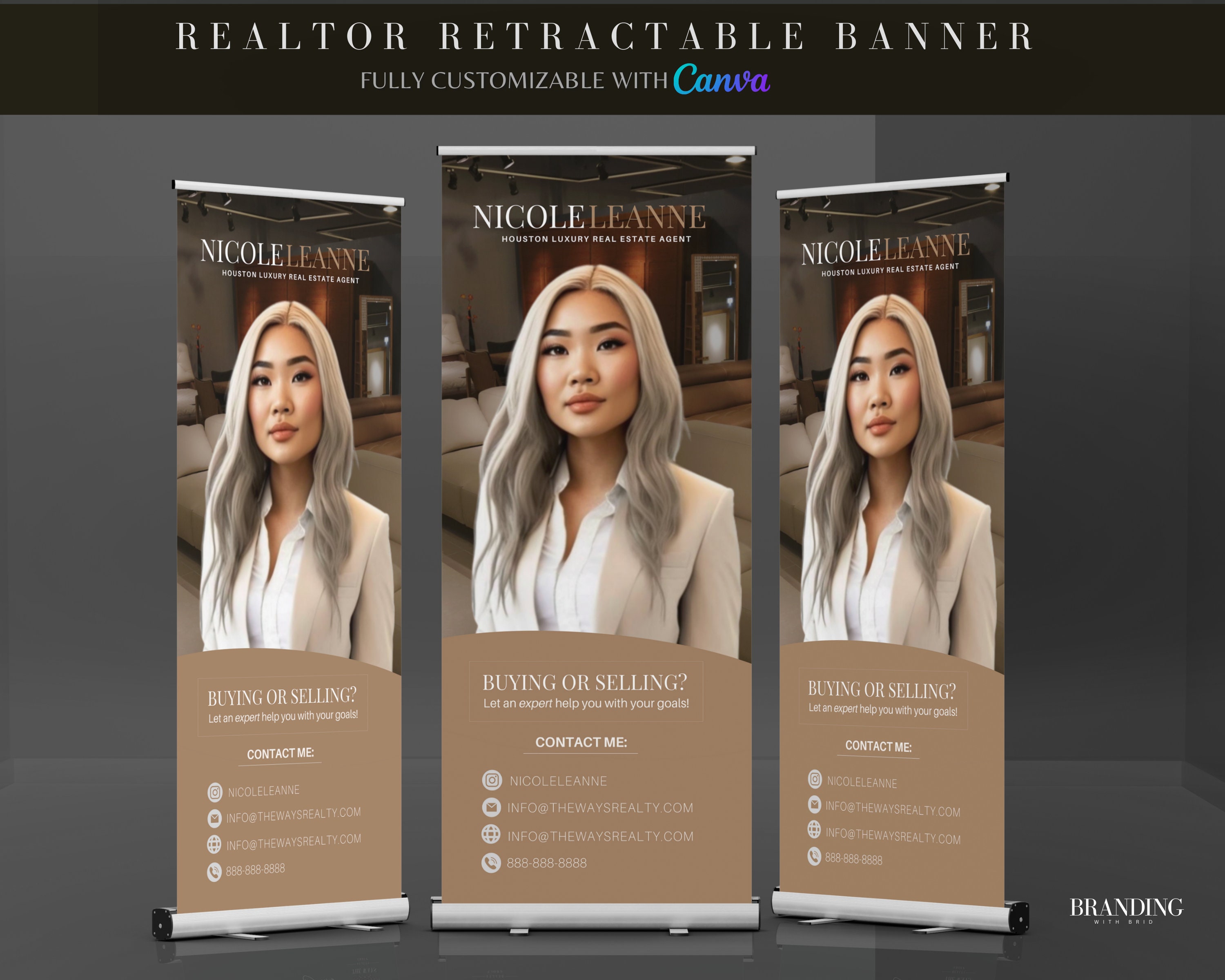 DIY Real Estate Agent Retractable Banner Template, Realtor Roll Up Banner Design, Canva Professional Retractable Banner Event Design