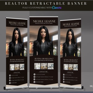 Plantilla de banner retráctil para agente inmobiliario, diseño de banner enrollable para agente inmobiliario, diseño de banner retráctil profesional para eventos de Canva