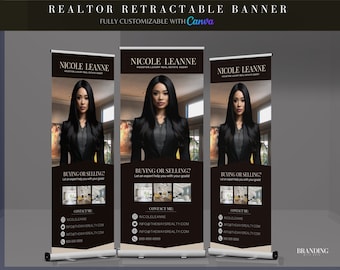 DIY Real Estate Agent Retractable Banner Template, Realtor Roll Up Banner Design, Canva Professional Retractable Banner Event Design