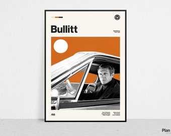 BULLITT - Tirage de films rétro | | vintage moderne | moderne du milieu du siècle | minimaliste Movie Art | Affiche du film