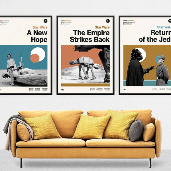 ORIGINAL TRILOGY SET - Star Wars - Retro Filmdruck | Moderne Vintage | Mid Century Modern | Minimalistischer | Filmkunst | Film Poster