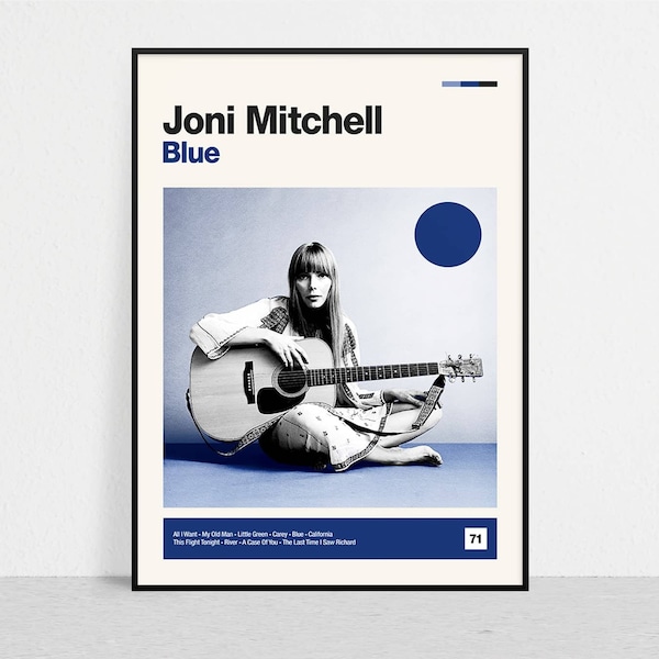 JONI MITCHELL - Blue - Retro Music Print | Modern Vintage | Mid Century Modern | Minimalist | Album Art | Music Poster