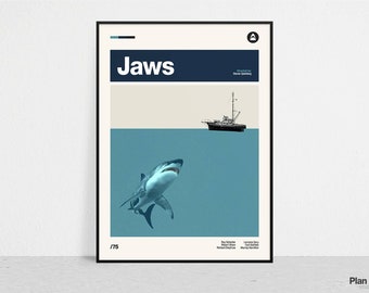 JAWS - Retro Movie Print | Modern Vintage | Mid Century Modern | Minimalist | Movie Art | Movie Poster