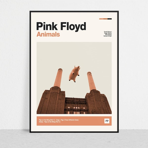PINK FLOYD - Animals - Retro Music Print | Modern Vintage | Mid Century Modern | Minimalist | Album Art | Music Poster
