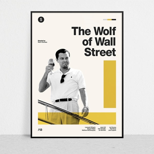 Der Wolf der Wall Street - Retro Film Druck | Moderne Vintage | Mid Century Modern | Minimalistisch | Filmkunst | Filmplakat