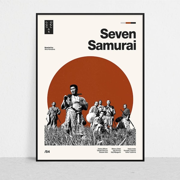 SEVEN SAMURAI - Retro Movie Print | Modern Vintage | Mid Century Modern | Minimalist | Movie Art | Movie Poster