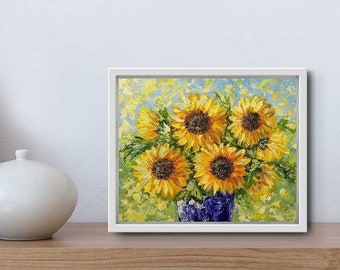 Sunflowers Original Impasto Painting on Canvas 16x13in (41x33cm)