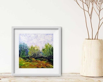 Forest Original Impasto Mini Painting on Canvas 7.9x7.9in (20x20cm)