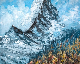 Mountains Study #8 Original Impasto Acrylic Painting on Canvas Board 9.4x7.1in (24x18 cm)