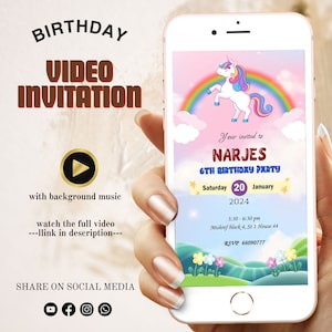 Unicorn Birthday Invitation, Unicorn  Video Invitation, Unicorn Birthday Invitation, Unicorn Party