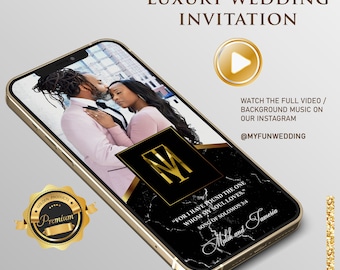 Multi-Page Luxury BLACK MAUVE Video Invitation, Save The Date Animated Video Invitation, Video Evite, Wedding Card, Luxury Invitation