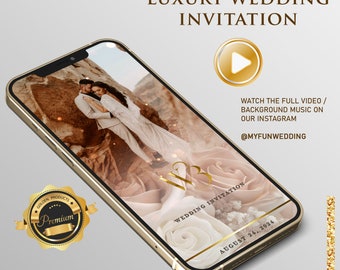 Multi-Page Luqury BLUSH CHAMPAGNE Video Evite, Electronic Wedding OR Save The Date Animated Video Invitation