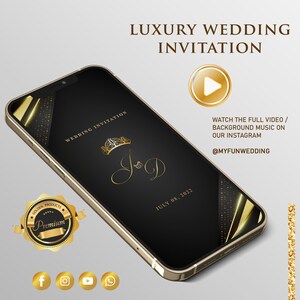 Multi- Page Black-Gold Luxury Wedding Video Invitation, Save The Date Animated Video Invitation