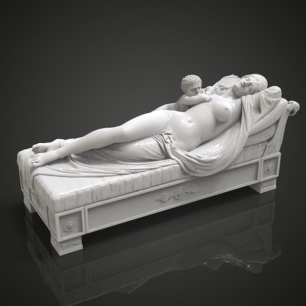 Sculpture imprimée en 3D inspirée du mythe : une mère sereine endormie et son bébé Hercule