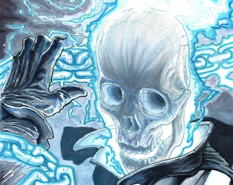 Original Watercolor painting of Ghost Rider / Thor mashup