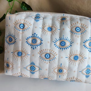 Evil eye quilted makeup organizer | Evil eye cosmetic bag | Evil eye bead favors | Travel bag charm | Protection gift | Good luck bag