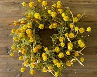 Fall Wreath, Yellow Wreath, Pom Pom Wreath, Autumn Wreath, Front Door Wreath