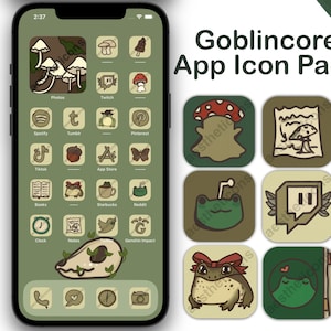 Icônes de l'application Goblincore Frog Aesthetic, iOS 16, iOS 17, iPhone, iPad, icônes Android, pack d'icônes d'écran d'accueil esthétique goblincore