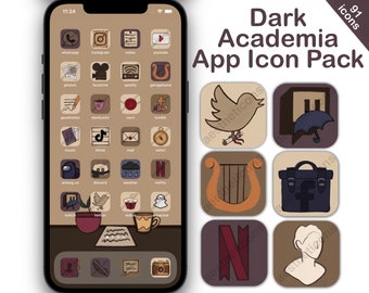 Dark Academia Aesthetic App Icons, iOS 16, iOS 17, iPhone, Android, iPad icons, hand drawn aesthetic icon pack
