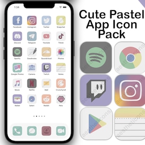 Cute Pastel App Icons, iOS 16, iOS 17, iPhone, iPad, Android icons, pastel aesthetic home screen icon pack
