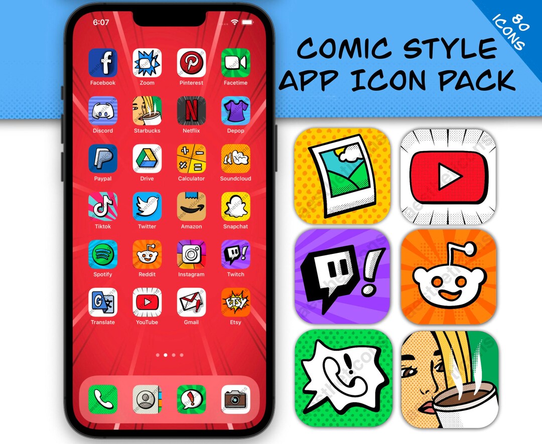 Ios Comic Studio Retro Comic App Icon Pack – Ios & Android Theme (digital Download ...
