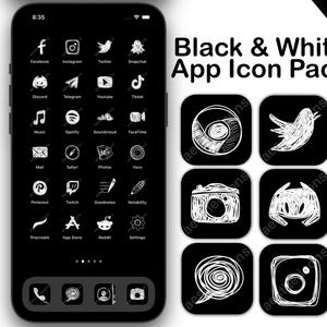 Black and White Hand-Drawn App Icon Pack – Minimal iOS & Android Theme (Digital Download)