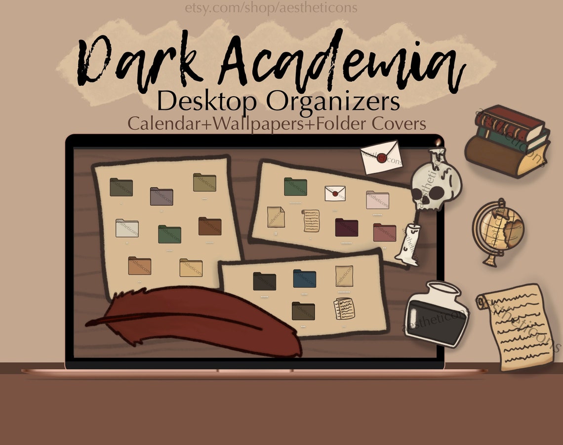 Dark Academia Desktop Organizers Wallpapers Folder Icons - Etsy