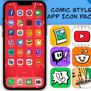 Comic, Pop Art Aesthetic App Icons, iOS 16, iOS 17, iPhone, iPad, Android icons, hand drawn icon pack