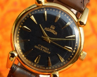 Antique Vintage Roamer 1980 Swiss Made Watch FHF ST96 17 rubini MECCANICO a carica manuale quadrante nero orologio da polso da uomo spedizione gratuita in tutto il mondo