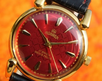 Antique Vintage Roamer 1980s Swiss Made Watch FHF ST96 17 Jewels MECHANICAL Hand Wind Red Dial Men's Wristwatch Free Shipping WorldWide