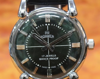Vintage Roamer Swiss Made Armbanduhr, grünes Zifferblatt, Handaufzug
