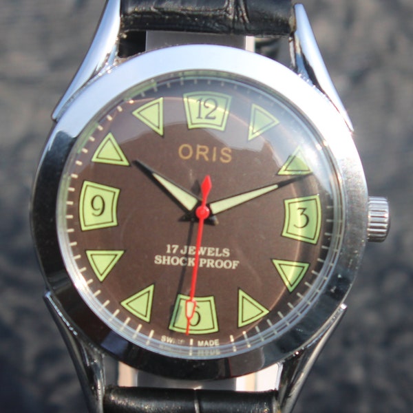 Antique Vintage 1980s Swiss Watch ORIS FHF ST96 17 Jewels MECHANICAL Hand Wind Brown Dial Men's Wristwatch Free Shipping WorldWide