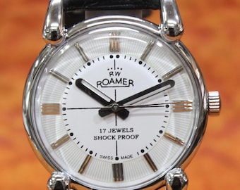 Reloj de pulsera antiguo Roamer FHF ST96 de fabricación suiza, 17 joyas, movimiento mecánico de cuerda manual, esfera blanca, años 80. Envío gratuito a todo el mundo.