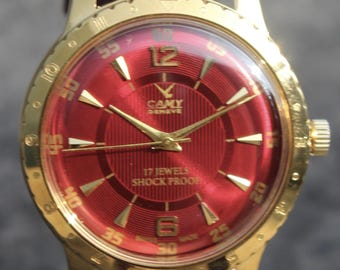 Vintage Camy Geneva Men's Wristwatch, 17 Jewels, Red Dial