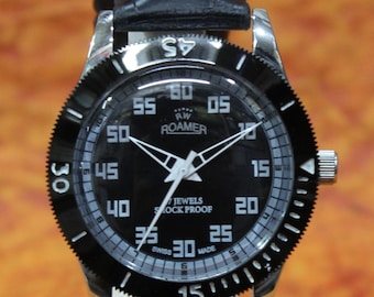 Roamer Swiss Made Mechanical Watch, Black Dial 1980s