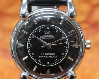 Reloj de pulsera vintage Roamer de fabricación suiza, movimiento mecánico FHF ST96