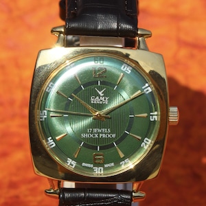 Antique Vintage 1980s Camy Geneva Swiss Made FHF ST96 17 Jewels MECHANICAL Hand Wind Green Dial Men's Wristwatch Free Shipping WorldWide