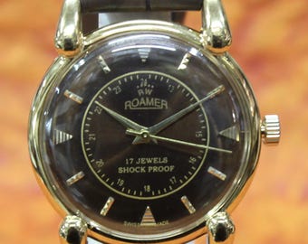 Reloj Roamer antiguo vintage de los años 80, fabricado en Suiza, FHF ST96, 17 joyas, mecánico, de cuerda manual, esfera marrón, para hombre. Envío gratuito a todo el mundo.