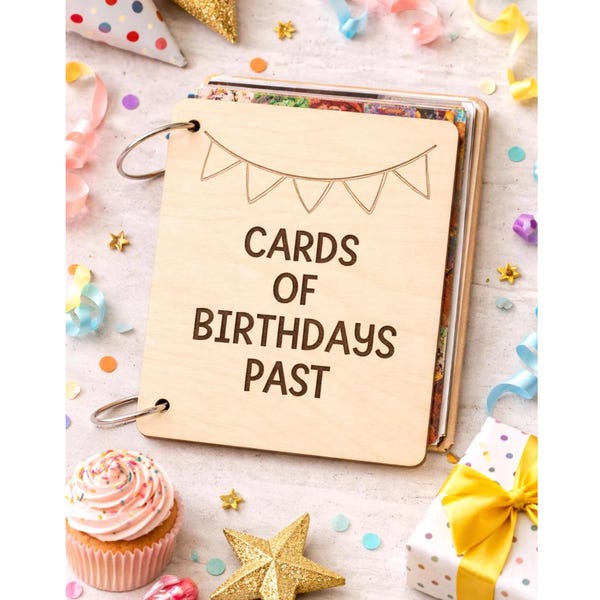 Birthday Card Memory Book | Cards of Birthdays Past Wooden Card Holder