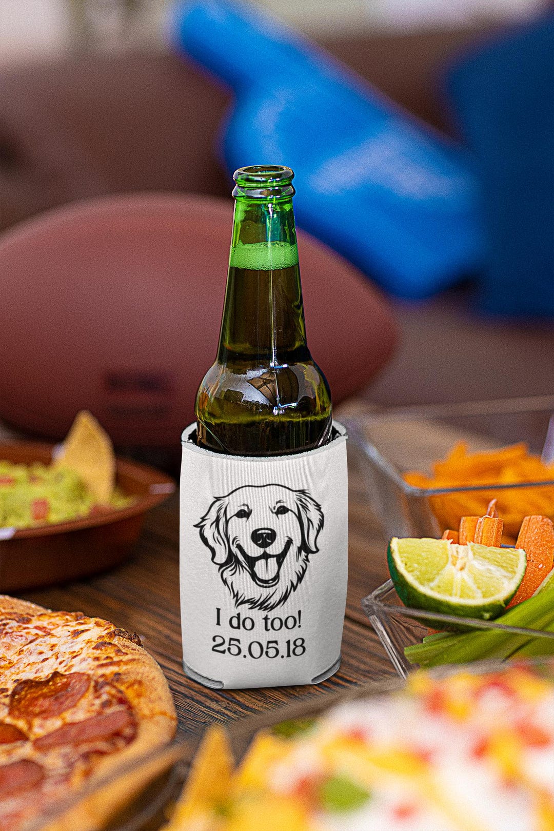 Personalized Dog Face Wedding Beer Can Cooler Sleeve - Custom Pet