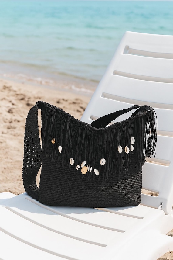 Black Paper Yarn Knitted Tassel Women display picture 3