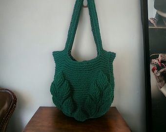 Hand Knitted Crochet 3D Leaf Model Women&#39;s Bag,Handmade Leaf Shopping Case,Special Design Handbag,