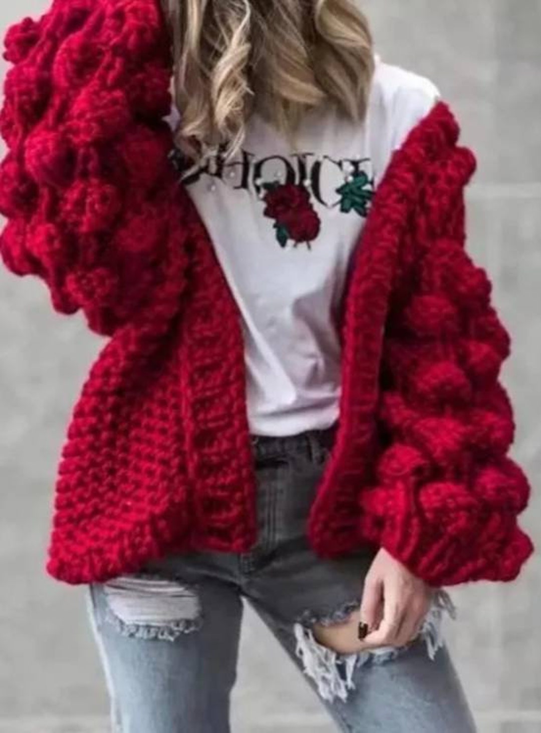 Bubble Knit Wool Cardigan for Women,bomber Jacket Chunky Cardigan ...