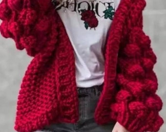 Bubble Knit Wool Cardigan for Women,Bomber Jacket Chunky Cardigan,Jumper Sweater