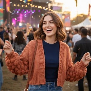 Gebreid vest met noppenmouwen, bomberjack, grof vest, trui