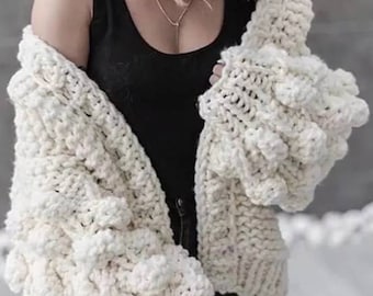 Cardigan en maille de laine à bulles pour femme, veste aviateur, cardigan épais, pull