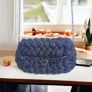 Borsa da sera all'uncinetto in filato di cotone glitterato, borsa per appuntamenti speciali da donna, piccola borsa con tracolla a catena,