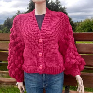 Bubble Knit Wool Cardigan for Women,Adult Bomber Jacket, Chunky Cardigan,Handknitt Jumper Sweater,Crochet Pullower,Crochet Fall Sweater