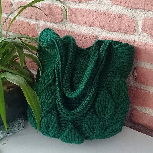 Hand Knitted Crochet 3D Leaf Model Women's Bag,Handmade Leaf Shopping Case,Special Design Handbag,