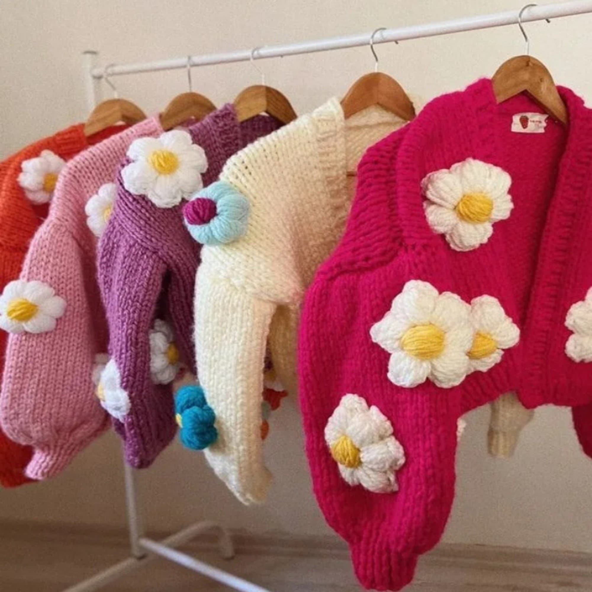 3D Flower Chunky Knit Cardigandaisy Crop Sweatercrochet - Etsy